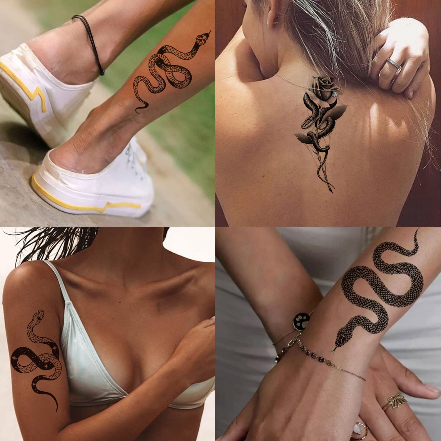 Tazimi Snake Temporary Tattoos,6 Sheets Black Snake Tattoos For Women Men, Body Art Decorations Black Fake Tattoos Stickers.
