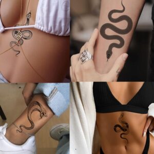 Tazimi Snake Temporary Tattoos,6 Sheets Black Snake Tattoos For Women Men, Body Art Decorations Black Fake Tattoos Stickers.