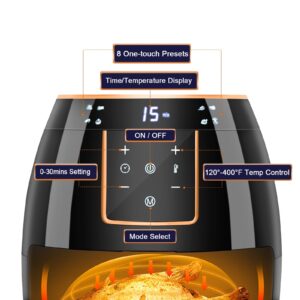 Yensong Air Fryer 5.8QT,Digital Touch Screen &Temperature Control,Non-stick Frying Basket,Free Recipes,Timer and Auto Shut off,1300W(Black)