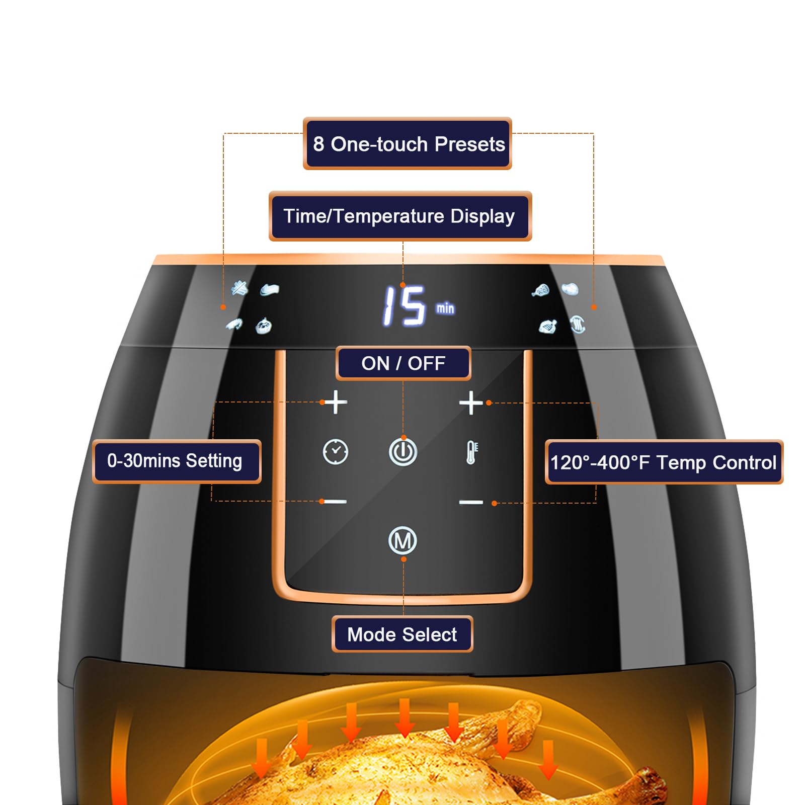 Yensong Air Fryer 5.8QT,Digital Touch Screen &Temperature Control,Non-stick Frying Basket,Free Recipes,Timer and Auto Shut off,1300W(Black)