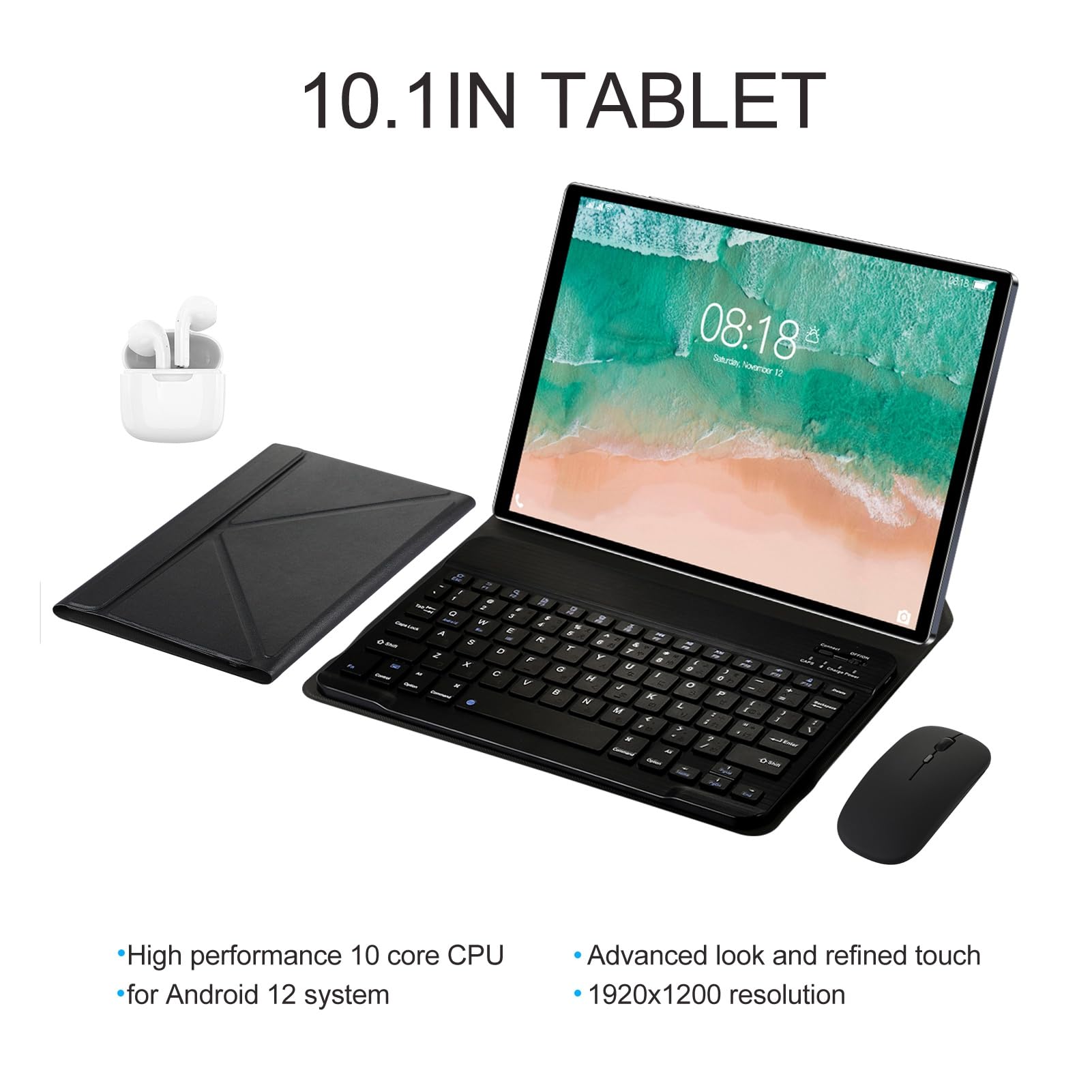 Honio 10.1 Inch Tablet Set, US Plug 100‑240V Keyboard Mouse Touch Screen Tablet Full HD 1920x1200 (#2)