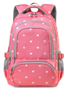 bluefairy lightweight water resistant backpack for girls, pink, 5-9 years, laptop compartment, adjustable shoulder straps, breathable mesh