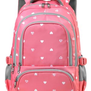 BLUEFAIRY Lightweight Water Resistant Backpack for Girls, Pink, 5-9 Years, Laptop Compartment, Adjustable Shoulder Straps, Breathable Mesh