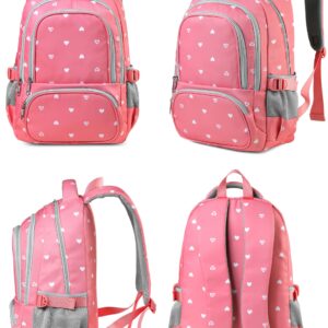 BLUEFAIRY Lightweight Water Resistant Backpack for Girls, Pink, 5-9 Years, Laptop Compartment, Adjustable Shoulder Straps, Breathable Mesh