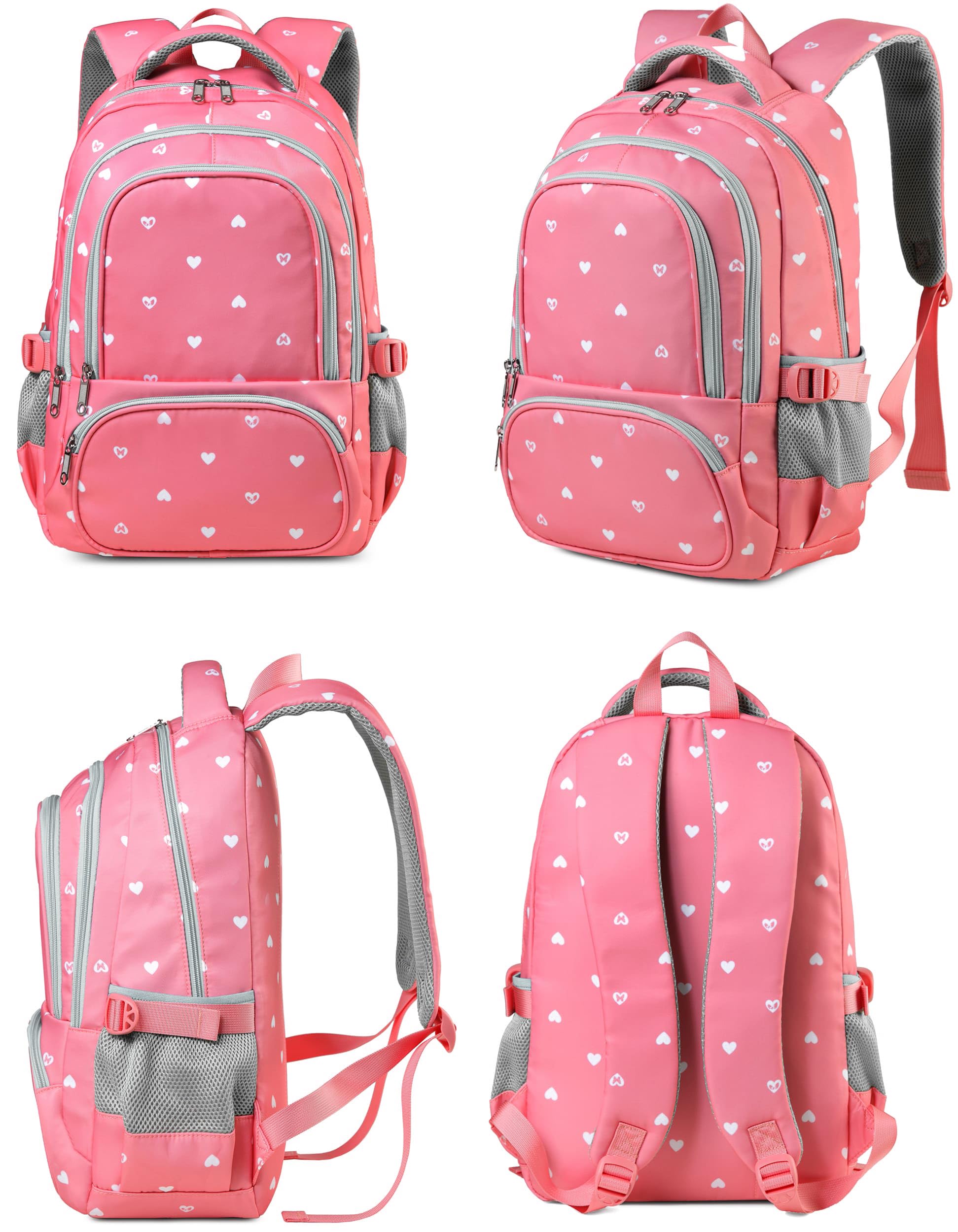 BLUEFAIRY Lightweight Water Resistant Backpack for Girls, Pink, 5-9 Years, Laptop Compartment, Adjustable Shoulder Straps, Breathable Mesh