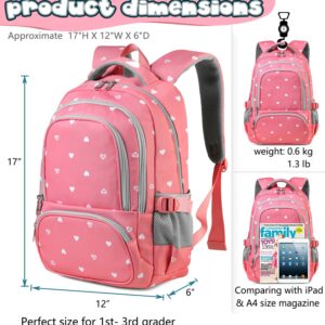 BLUEFAIRY Lightweight Water Resistant Backpack for Girls, Pink, 5-9 Years, Laptop Compartment, Adjustable Shoulder Straps, Breathable Mesh