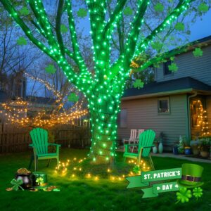 JMEXSUSS 600 LED Green Lights for St Patrick's Day, 207 ft Green Solar String Lights, 8 Modes Solar Christmas Lights Outdoor Waterproof for Christmas Tree St Patricks Decorations