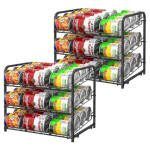 can organizer for pantry stackable 2 pack, can storage organizer rack stacking can dispensers small space holds up to 36 cans for pantry, kitchen, cabinet- black