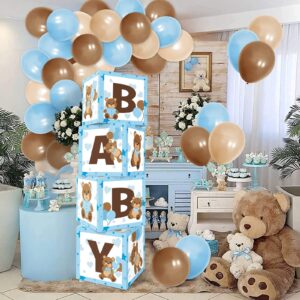 40pcs teddy bear baby shower boxes decorations bear theme party boxes block backdrop favor with blue brown balloons for teddy bear birthday we can bearly wait party supplies