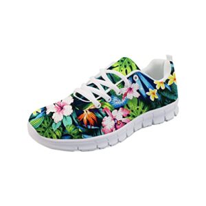 wanyint hibiscus plumeria flower print training shoes tropical palm leaves casual fashion sneakers travel outdoor slip-on women's running shoes slip-on athletic shoes sport shoes