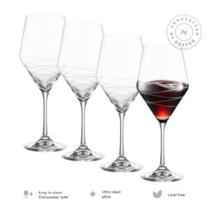 Red Wine Glasses Set Of 4 | Chic Long Stem 20 Ounce Wine Glass Set Made From Crystal Clear Glass | Great Wine Gift For Wedding, Anniversary, Christmas, Birthday | Made In Europe