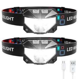 juninp headlamp rechargeable, 2-pack head lamp outdoor led rechargeable, 1100 lumen super bright white red light flashlights, waterproof, motion sensor, 8 modes, outdoor fishing and camping headlight