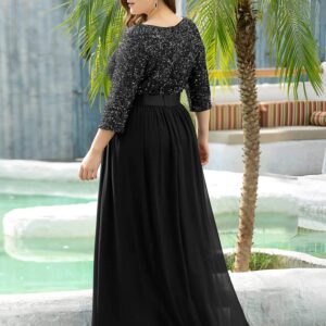 Ever-Pretty Women's Round Neck Maxi Dresses Sequin Plus Size Formal Dresses for Women Black US24