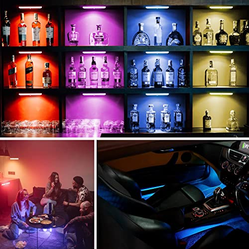 Diomart 48 LED Under Cabinet Lighting Wireless, 15 Colors Changeable Rechargeable RGB Under Cabinet Lights Remote Control Under Counter Lights Mini Night Light Bar for Indoor Display Shelf, 4 Pack