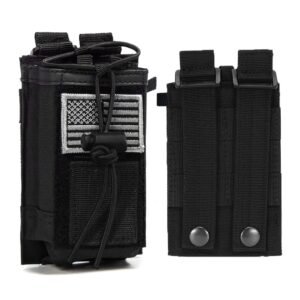 molle radio pouch tactical radio holder case radio holster bag military heavy duty for two way walkie talkies outdoor sports adjustable storage with 1 pack patch