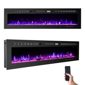 lifeten 60 in electric fireplace insert,recessed and wall mounted fireplace heater with timer,free standing,remote control,touch screen,overheating protection,log&crystal,9 adjustable flame,750/1500w