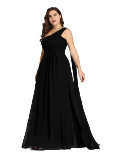 ever-pretty plus women's plus size one-shoulder chiffon ruched graduation dresses for women black us24