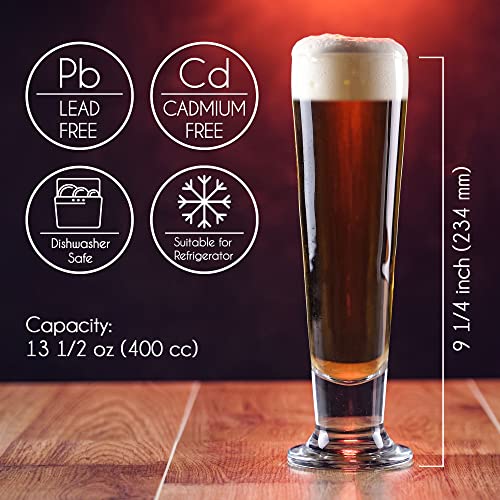 Beer Glasses Set, Tall Footed Pilsner Glass, Pint Beer Drinking Set, Lead-Free Brewery Tumblers, Craft Beer Tasting Glass, 4 PCs