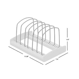 Home Basics Lid and Pan Adjustable Organizer, White | 6 Slots with Divider | Strong & Sturdy Metal Wires with Plastic Base