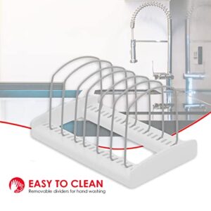 Home Basics Lid and Pan Adjustable Organizer, White | 6 Slots with Divider | Strong & Sturdy Metal Wires with Plastic Base