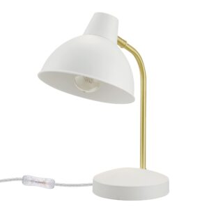 globe electric 30288 15" desk lamp, matte white, matte gold arm, pivoting shade, in-line on/off rocker switch, home décor, lamp for bedroom, home office accessories, desk lamps for home office, modern