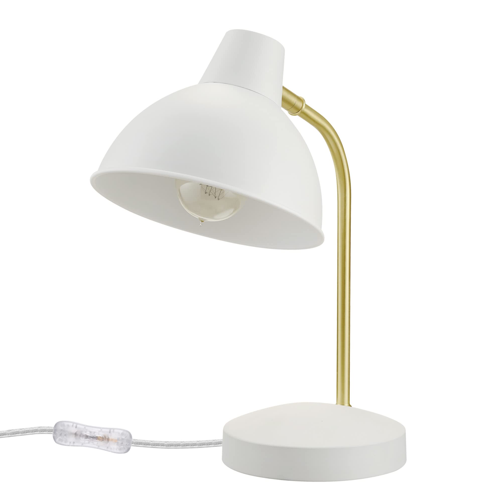 Globe Electric 30288 15" Desk Lamp, Matte White, Matte Gold Arm, Pivoting Shade, In-Line On/Off Rocker Switch, Home Décor, Lamp for Bedroom, Home Office Accessories, Desk Lamps for Home Office, Modern