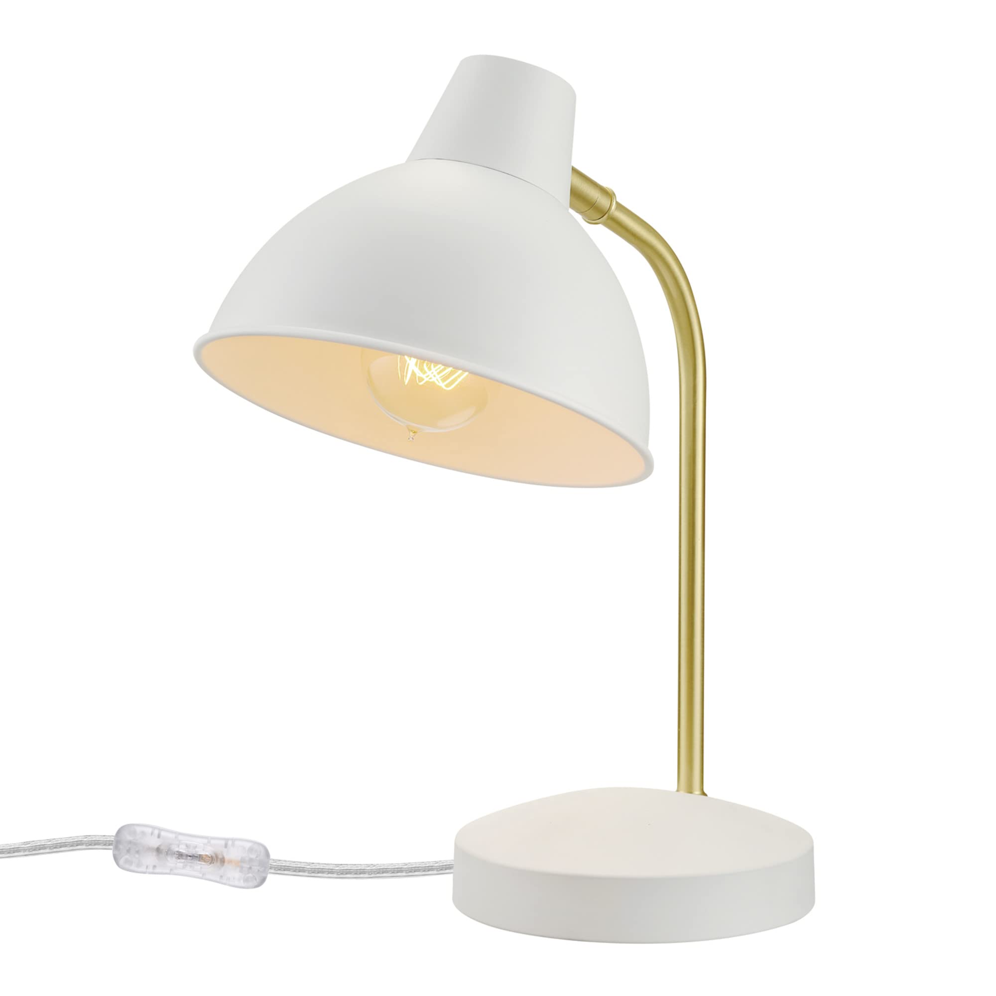 Globe Electric 30288 15" Desk Lamp, Matte White, Matte Gold Arm, Pivoting Shade, In-Line On/Off Rocker Switch, Home Décor, Lamp for Bedroom, Home Office Accessories, Desk Lamps for Home Office, Modern