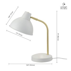 Globe Electric 30288 15" Desk Lamp, Matte White, Matte Gold Arm, Pivoting Shade, In-Line On/Off Rocker Switch, Home Décor, Lamp for Bedroom, Home Office Accessories, Desk Lamps for Home Office, Modern