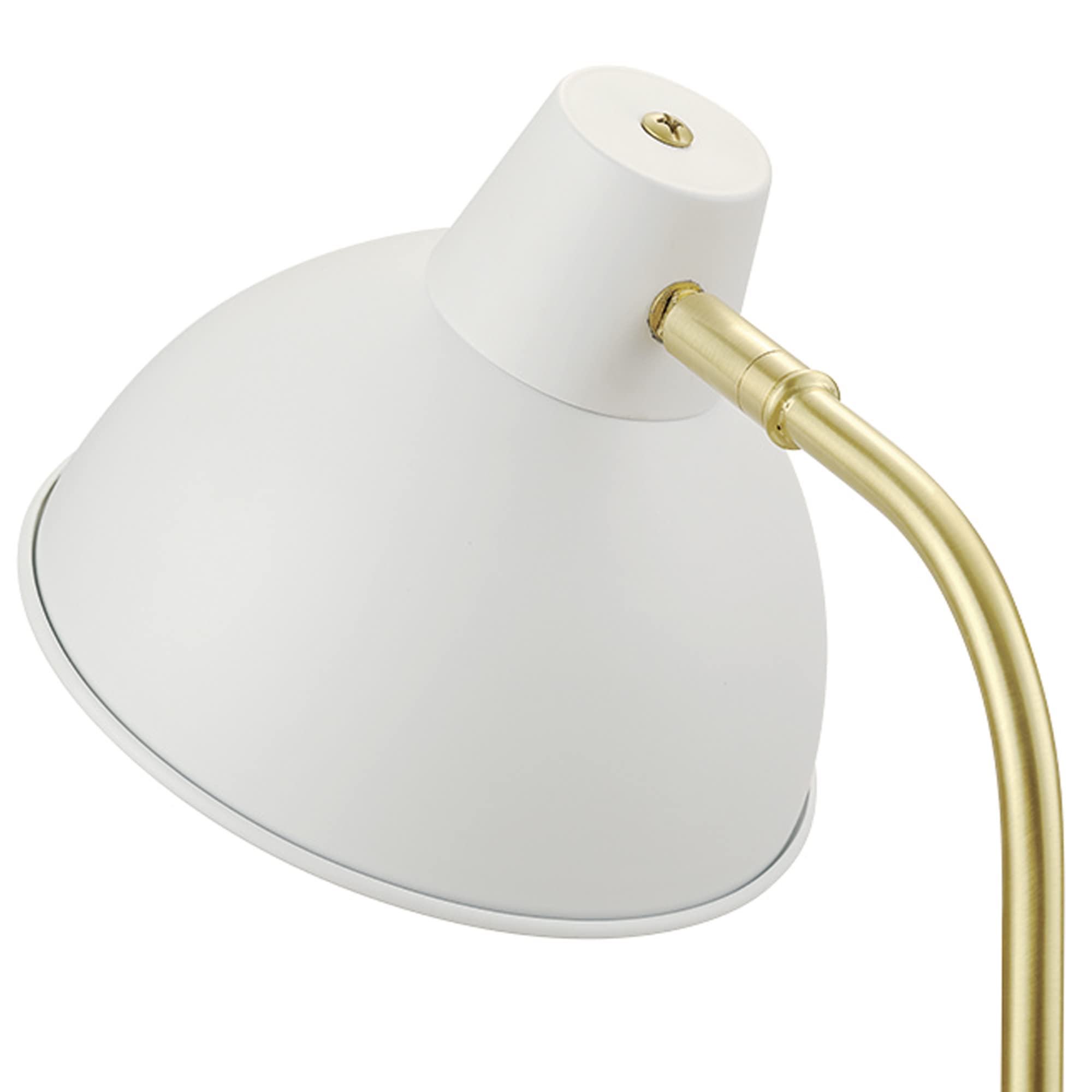 Globe Electric 30288 15" Desk Lamp, Matte White, Matte Gold Arm, Pivoting Shade, In-Line On/Off Rocker Switch, Home Décor, Lamp for Bedroom, Home Office Accessories, Desk Lamps for Home Office, Modern