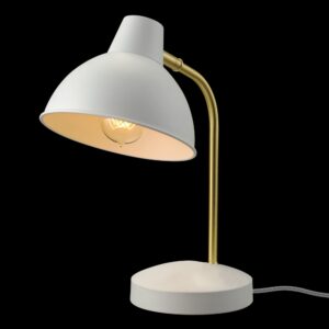 Globe Electric 30288 15" Desk Lamp, Matte White, Matte Gold Arm, Pivoting Shade, In-Line On/Off Rocker Switch, Home Décor, Lamp for Bedroom, Home Office Accessories, Desk Lamps for Home Office, Modern