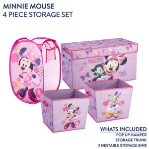 Disney Minnie Mouse 4 Piece Storage Solution Set with Pop Up Hamper, Collapsible Storage Trunk and 2 Nestable Storage Bins