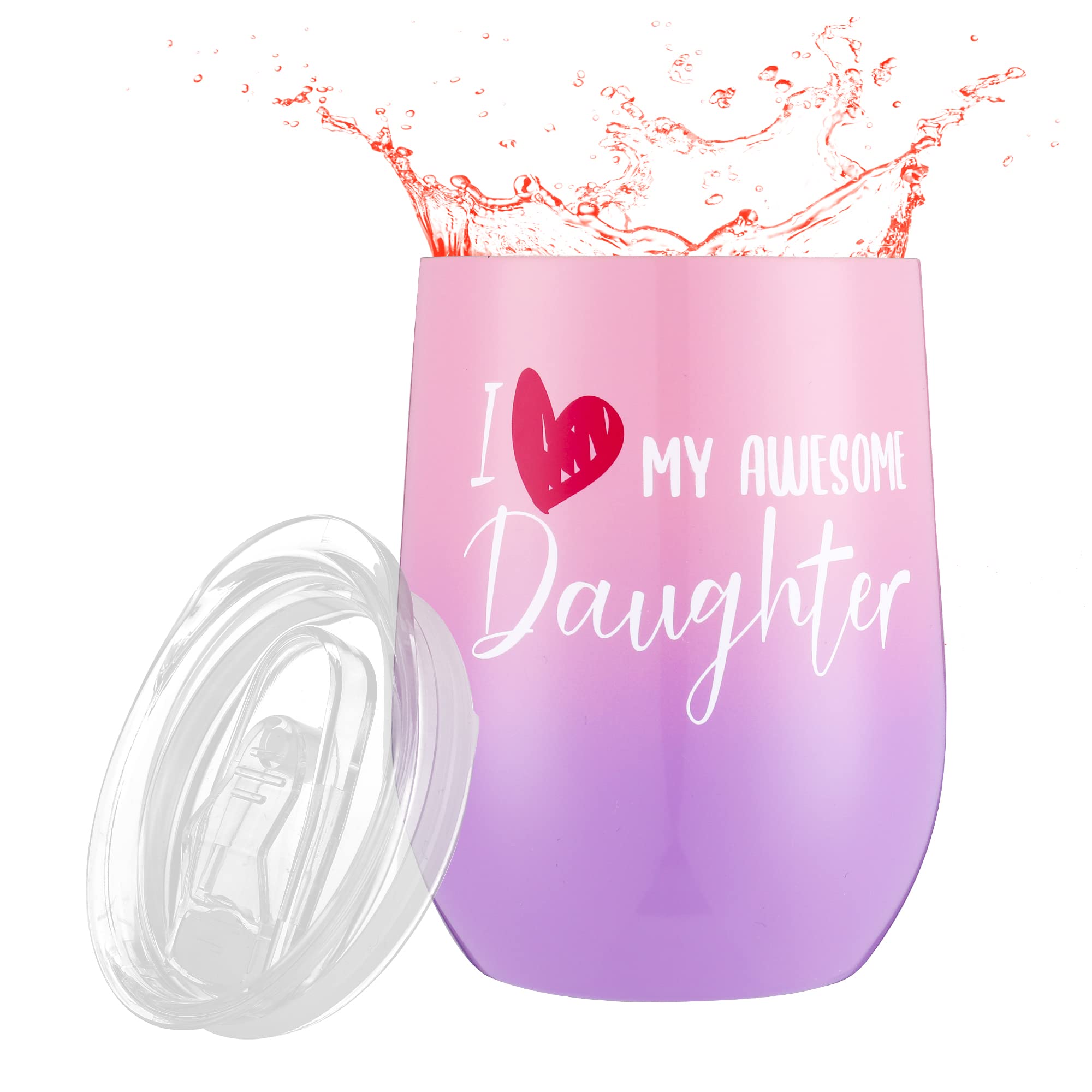 AYANA DREAMS Daughter Wine Coffee Tumbler - Personalized Birthday Graduation Christmas Wedding 21st Gifts from Mom Dad - Proud of You Gifts for Daughter in Law - Gift Ideas 21 Year Old (Pink/Purple)