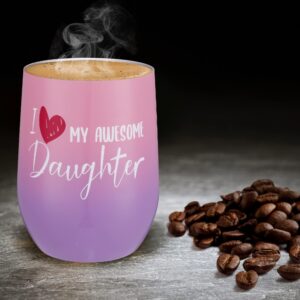 AYANA DREAMS Daughter Wine Coffee Tumbler - Personalized Birthday Graduation Christmas Wedding 21st Gifts from Mom Dad - Proud of You Gifts for Daughter in Law - Gift Ideas 21 Year Old (Pink/Purple)