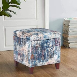 Homebeez Storage Ottoman Foot Rest Stool Cube Ottoman with Hinged Lid/Wood Legs (Colorful)