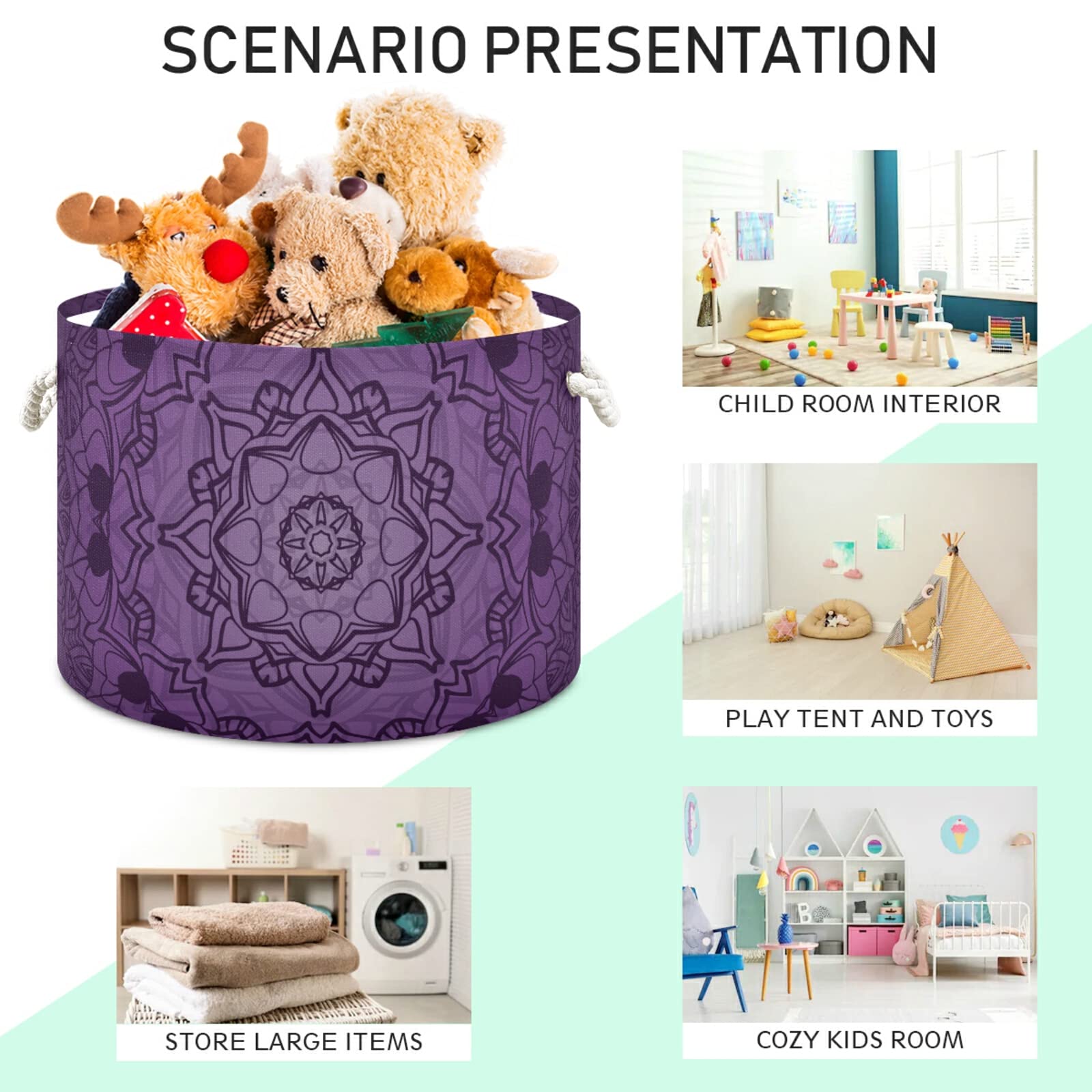 xigua Cotton Rope Basket Purple Kaleidoscope Baby Laundry Basket Blanket Kids Toy Storage Basket Glove Box