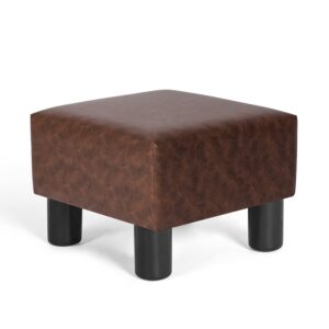joveco small footstool ottoman, faux leather square ottoman footrest with non-skid plastic legs, modern sofa pets step stool for couch desk office living room bedroom (brown)