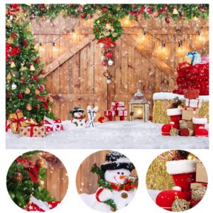 SJOLOON Rustic Christmas Barn Wood Door Backdrop for Photography Xmas Tree Snow Gift Wall Floor Party Photo Background Winter Holiday Family Supplies Banner Decoration Studio Props 12391 (7x5FT)