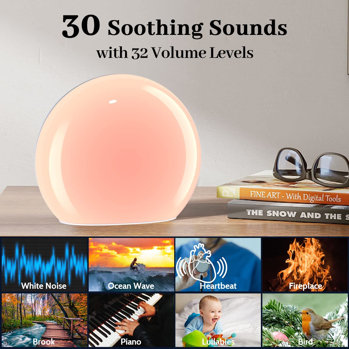 Meditation White Noise Sound Machine with 30 Soothing Sounds 12 Colors Night Light 10 Brightness Levels 32-Level Volume Control 4 Timers and Memory Function Sleep Machine for Baby Kids Adults (White)