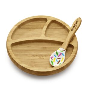 nutrichef baby and toddler plate - silicon suction, 3 compartment, non-toxic all-natural bamboo baby food plate (sparkle)