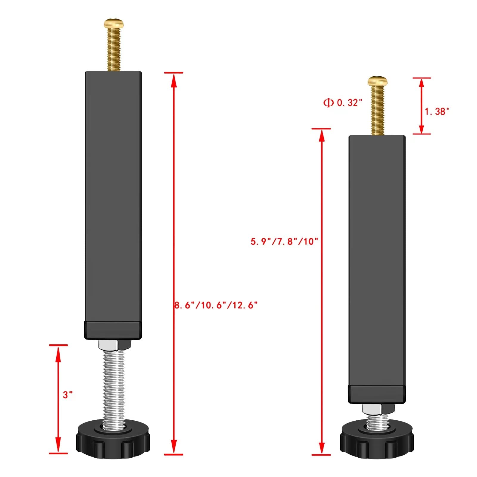 2Pcs Adjustable Steel Bed Frame Center Slat Support Legs Replacement, Sofa Furniture Cabinet Feet,Bed Rail Support for Wooden Bed (Height:5.9 to 8.6 inch)