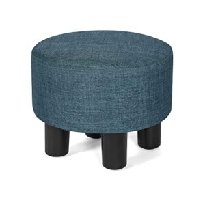 joveco small footstools, linen ottomans round footrest stool, under desk upholstered foot stools with plastic legs, 10" h mini ottoman sofa stool for couch, bedside, living room