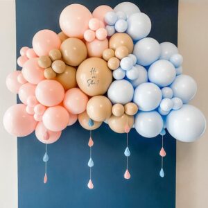 Pink and Blue Balloon Garland Arch Kit 76 Pcs Gender Reveal Decorations Double Stuffed Balloon Garland Peach Balloons For Boho brown balloon Baby Shower Graduation Birthday Decorations