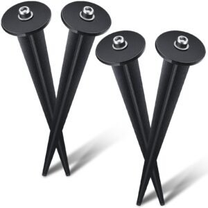 zhengmy 4 packs threaded spike flood light ground stake metal replacement stakes for solar lights outdoor led solar light stakes with 4 hex screws for gardens yard path lawn 6.3 inches(black)