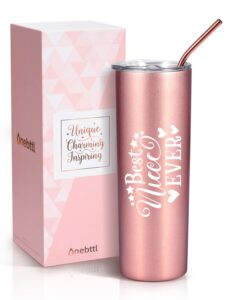 onebttl niece gifts from aunt, best niece ever birthday gifts, insulated stainless steel wine tumbler with lid and straw, from uncle, perfect for birthday, christmas, rose gold - 20oz/590ml