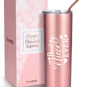 Onebttl Niece Gifts from Aunt, Best Niece Ever Birthday Gifts, Insulated Stainless Steel Wine Tumbler with Lid and Straw, from Uncle, Perfect for Birthday, Christmas, Rose Gold - 20oz/590ml