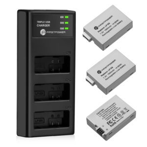 firstpower lp-e8 battery 3-pack and triple slot charger compatible with canon eos rebel t2i, t3i, t4i, t5i, 550d, 600d, 650d, 700d, kiss x4, kiss x5, kiss x6 digital cameras