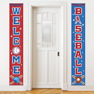 baseball party decorations baseball themed birthday porch sign welcome door hanging banner baseball sports porch sign for boy kid teenager baby shower baseball birthday party supplies 71 x 12 inches