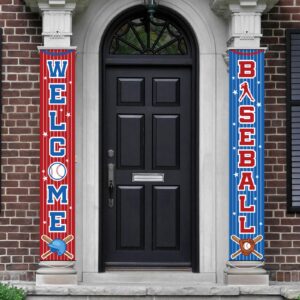 Baseball Party Decorations Baseball Themed Birthday Porch Sign Welcome Door Hanging Banner Baseball Sports Porch Sign for Boy Kid Teenager Baby Shower Baseball Birthday Party Supplies 71 x 12 Inches