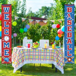 Baseball Party Decorations Baseball Themed Birthday Porch Sign Welcome Door Hanging Banner Baseball Sports Porch Sign for Boy Kid Teenager Baby Shower Baseball Birthday Party Supplies 71 x 12 Inches