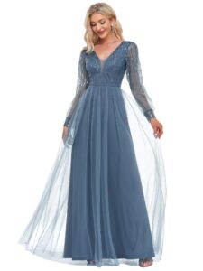 ever-pretty women's sparkle a-line maxi prom gown wedding guest dress dark blue us20